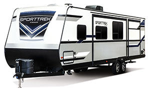 2019 Venture RV SportTrek ST320VIK Travel Trailer Exterior Front 3-4 Off Door Side