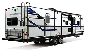 2019 Venture RV SportTrek ST320VIK Travel Trailer Exterior Rear 3-4 Door Side