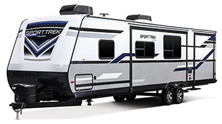 2019 Venture RV SportTrek ST322VBH Travel Trailer Exterior Front 3-4 Off Door Side