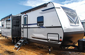 2019 Venture RV SportTrek ST327VIK Travel Trailer Show Exterior Front 3-4 Door Side Slide Out