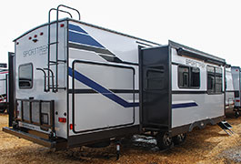 2019 Venture RV SportTrek ST327VIK Travel Trailer Exterior Rear 3-4 Door Side Slide Out