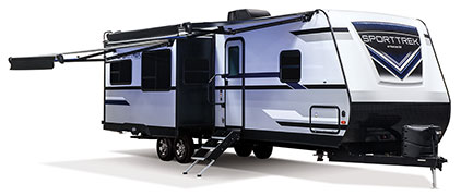 2019 Venture RV SportTrek ST327VIK Travel Trailer Exterior Front 3-4 Door Side with Slide Out