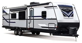 2019 Venture RV SportTrek ST327VIK Travel Trailer Exterior Front 3-4 Door Side