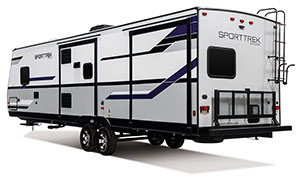 2019 Venture RV SportTrek ST327VIK Travel Trailer Exterior Rear 3-4 Off Door Side