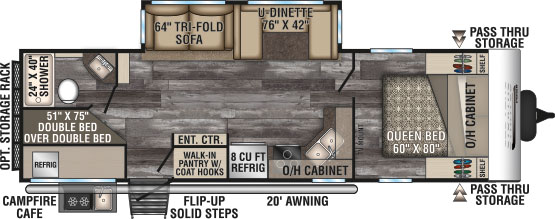 2019 Venture RV Stratus SR281VBH Travel Trailer Tri-Fold Sofa Option Floorplan