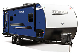 2019 Venture RV Stratus SR231VRB Travel Trailer Exterior Front 3-4 Door Side