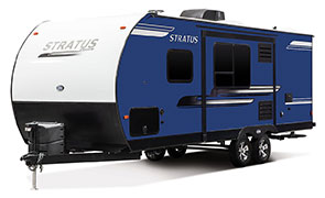 2019 Venture RV Stratus SR231VRB Travel Trailer Exterior Front 3-4 Off Door Side