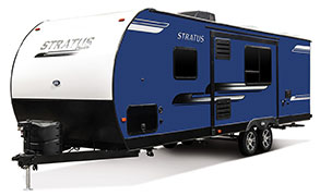 2019 Venture RV Stratus SR261VBH Travel Trailer Exterior Front 3-4 Off Door Side