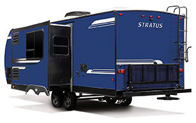 2019 Venture RV Stratus SR261VBH Travel Trailer Exterior Rear 3-4 Off Door Side with Slide Out