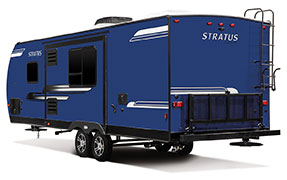 2019 Venture RV Stratus SR261VBH Travel Trailer Exterior Rear 3-4 Off Door Side