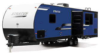 2019 Venture RV Stratus SR261VRK Travel Trailer Exterior Front 3-4 Off Door Side Slide Out