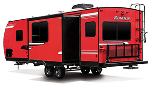 2019 Venture RV Stratus SR271VRS Travel Trailer Exterior Rear 3-4 Off Door Side with Slide Out