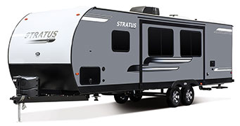 2019 Venture RV Stratus SR281VBH Travel Trailer Exterior Front 3-4 Off Door Side