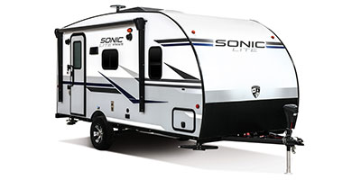 2019 Venture RV Sonic Lite SL168VRB Travel Trailer Exterior Front 3-4 Door Side