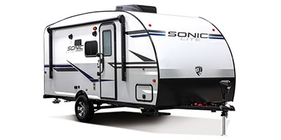 2019 Venture RV Sonic Lite SL169VMK Travel Trailer Exterior Front 3-4 Door Side