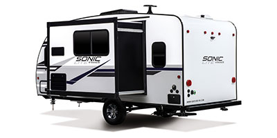 2019 Venture RV Sonic Lite SL169VMK Travel Trailer Exterior Rear 3-4 Off Door Side Slide Out