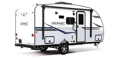2020 Venture RV Sonic Lite SL150VRB Travel Trailer Exterior Rear 3-4 Door Side