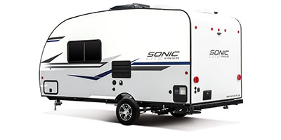 2020 Venture RV Sonic Lite SL150VRB Travel Trailer Exterior Rear 3-4 Off Door Side
