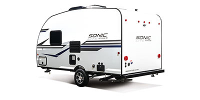 2020 Venture RV Sonic Lite SL150VRK Travel Trailer Exterior Rear 3-4 Off Door Side
