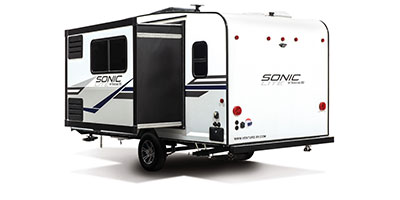 2020 Venture RV Sonic Lite SL169VMK Travel Trailer Exterior Rear 3-4 Off Door Side with Slide Out