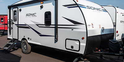2020 Venture RV Sonic Lite SL169VRK Travel Trailer Exterior Front 3-4 Door Side