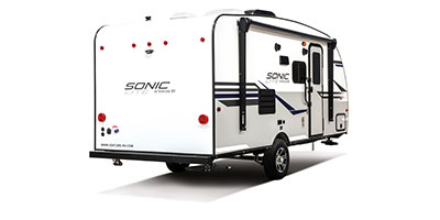 2020 Venture RV Sonic Lite SL169VUD Travel Trailer Exterior Rear 3-4 Door Side