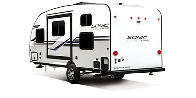 2020 Venture RV Sonic Lite SL169VUD Travel Trailer Exterior Rear 3-4 Off Door Side
