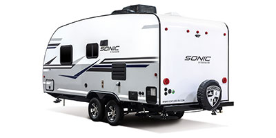 2019 Venture RV Sonic SN190VRB Travel Trailer Exterior Rear 3-4 Off Door Side