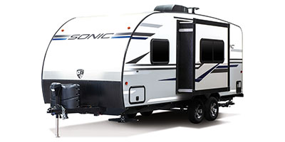 2019 Venture RV Sonic SN200VML Travel Trailer Exterior Front 3-4 Off Door Side with Slide Out