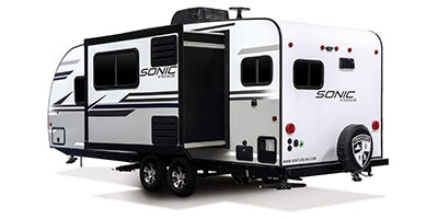 2019 Venture RV Sonic SN231VRK Travel Trailer Exterior Rear 3-4 Off Door Side Slide Out