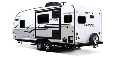 2019 Venture RV Sonic SN231VRK Travel Trailer Exterior Rear 3-4 Off Door Side