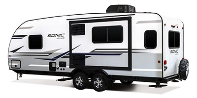 2019 Venture RV Sonic SN231VRL Travel Trailer Exterior Rear 3-4 Off Door Side