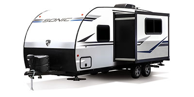 2020 Venture RV Sonic SN220VRB Travel Trailer Front 3-4 Off Door Side with Slide Out