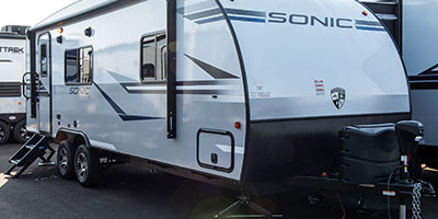 2020 Venture RV Sonic SN231VRK Travel Trailer Exterior Front 3-4 Door Side