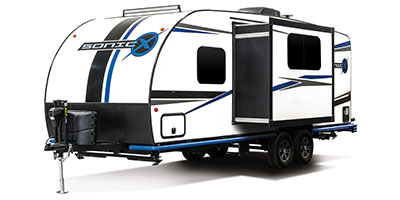 2020 Venture RV Sonic X SN220VRBX Travel Trailer Exterior Front 3-4 Off Door Side with Slide Out