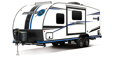 2020 Venture RV Sonic X SN220VRBX Travel Trailer Exterior Front 3-4 Off Door Side