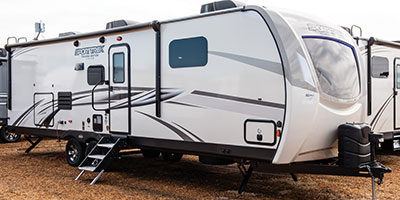 2019 Venture RV SportTrek Touring Edition STT302VRB Travel Trailer Exterior Front 3-4 Door Side