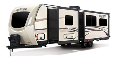 2019 Venture RV SportTrek Touring Edition STT312VBH Travel Trailer Exterior Front 3-4 Off Door Side with Slide Out