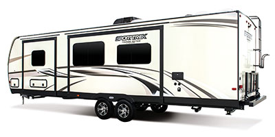 2019 Venture RV SportTrek Touring Edition STT312VBH Travel Trailer Exterior Rear 3-4 Off Door Side