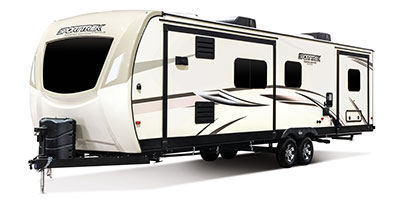 2019 Venture RV SportTrek Touring Edition STT333VFK Travel Trailer Exterior Front 3-4 Off Door Side