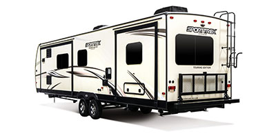 2019 Venture RV SportTrek Touring Edition STT333VFK Travel Trailer Exterior Rear 3-4 Off Door Side