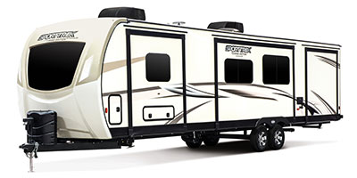 2019 Venture RV SportTrek Touring Edition STT343VBH Travel Trailer Exterior Front 3-4 Off Door Side