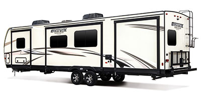 2019 Venture RV SportTrek Touring Edition STT343VBH Travel Trailer Exterior Rear 3-4 Off Door Side