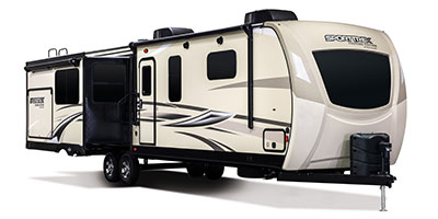 2019 Venture RV SportTrek Touring Edition STT343VIK Travel Trailer Exterior Front 3-4 Door Side Slide Out