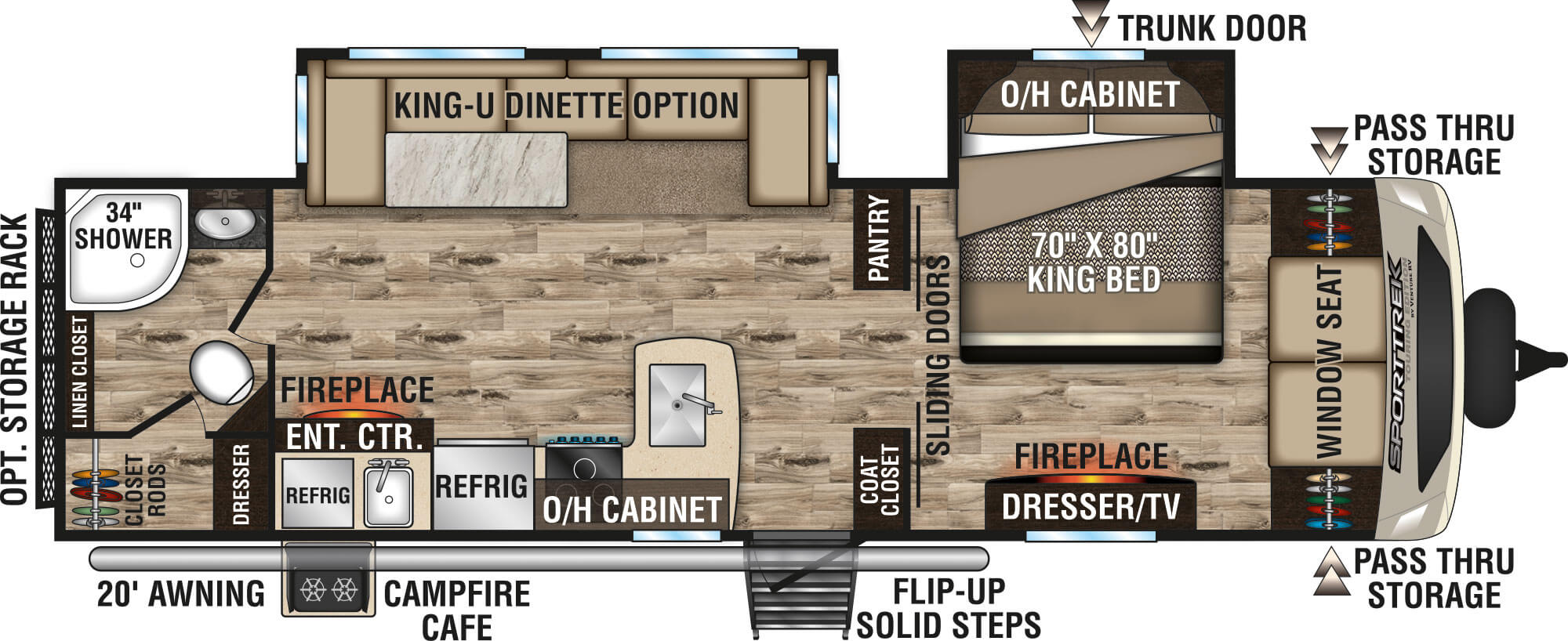 2020 Venture RV SportTrek Touring Edition STT302VRB King-U Dinette Option Travel Trailer Floorplan