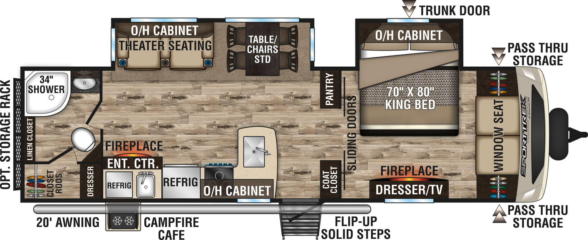 2020 Venture RV SportTrek Touring Edition STT302VRB Theater Seating Option Travel Trailer Floorplan