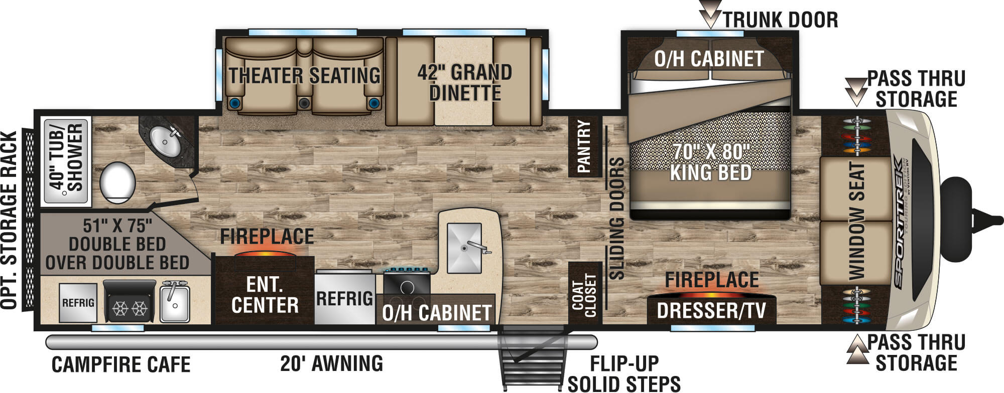 2020 Venture RV SportTrek Touring Edition STT312VBH Theater Seating Option Travel Trailer Floorplan