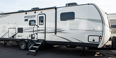 2020 Venture RV SportTrek Touring Edition STT302VRB Travel Trailer Exterior Front 3-4 Door Side