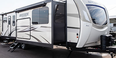 2020 Venture RV SportTrek Touring Edition STT333VFK Travel Trailer Exterior Front 3-4 Door Side