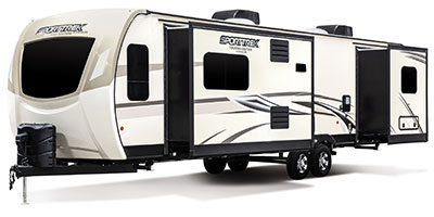 2020 Venture RV SportTrek Touring Edition STT333VMI Travel Trailer Exterior Front 3-4 Off Door Side with Slide Out